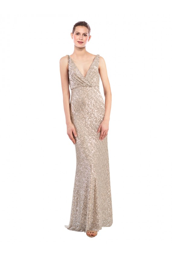Affordable Faux Surplice V-Neck Slim Sparkling Sequin Bridesmaid Dress UK