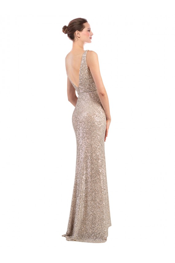 Affordable Faux Surplice V-Neck Slim Sparkling Sequin Bridesmaid Dress UK