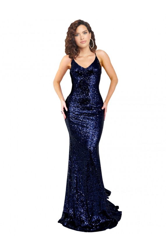 Affordable Mermaid V-Neck Low Back Long Sequin Bridesmaid Dress UK