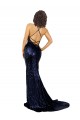 Affordable Mermaid V-Neck Low Back Long Sequin Bridesmaid Dress UK