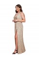 Affordable Deep V-Neck Sleeveless Sparkling Sequin Bridesmaid Dress with Draped Cowl Back UK