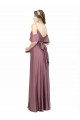 Affordable Draped Cold Shoulder Sleeves Long Silky Satin Bridesmaid Dress with Slit and Tie Back UK
