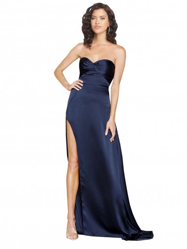 Affordable Knotted Sweetheart Silky Satin Bridesmaid Dress with High Side Split UK