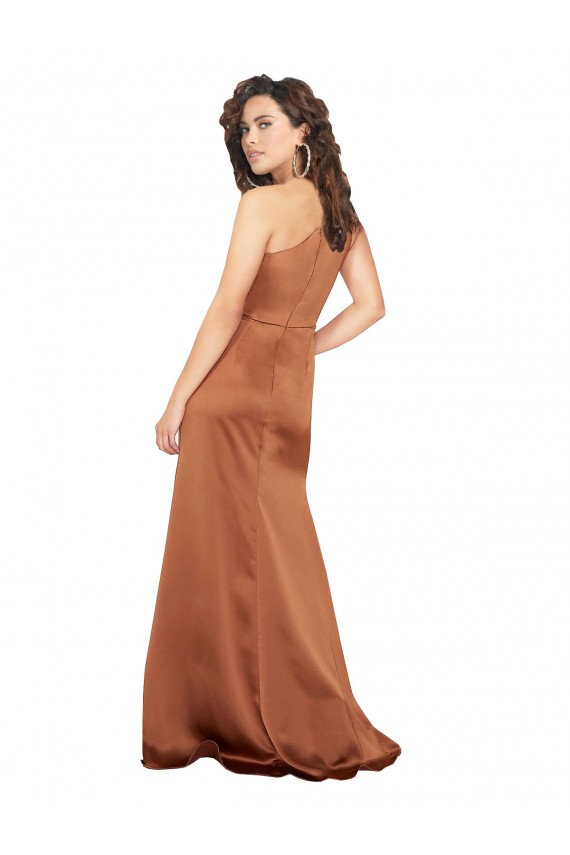Affordable One Shoulder Silky Satin Bridesmaid Dress UK
