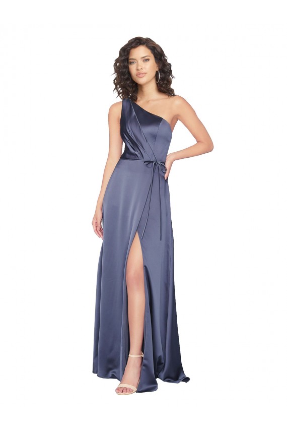 Affordable Draped Silky Satin Bridesmaid Dress with Tied Waist UK