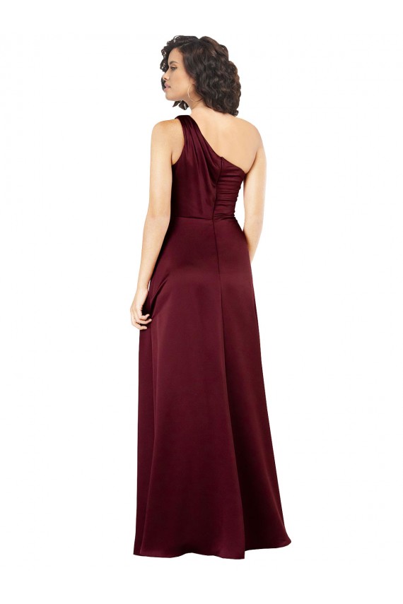Affordable One Shoulder Silky Satin Bridesmaid Dress with Subtle Pleats UK