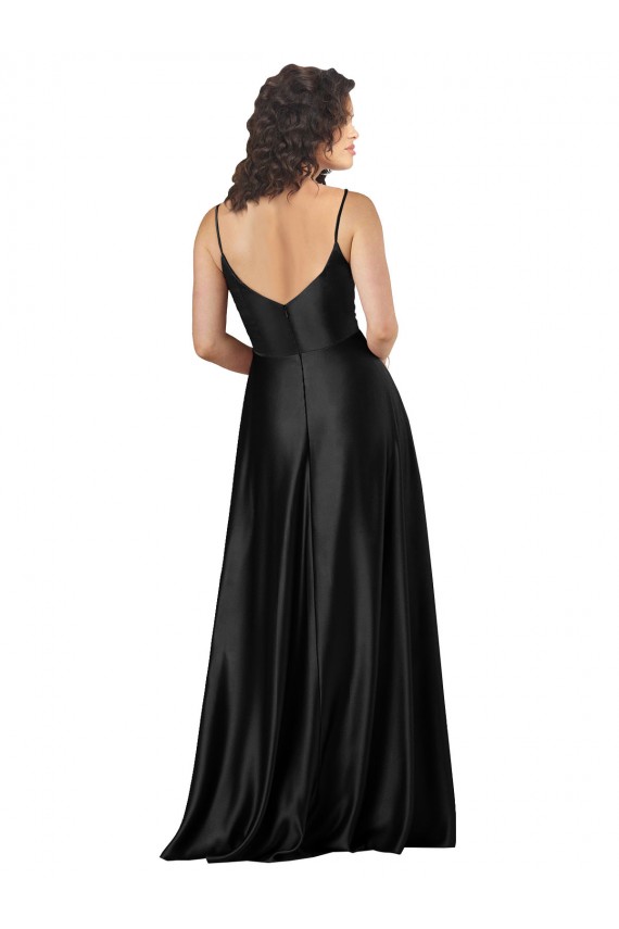 Affordable Full Length V-Neckline Silky Satin Bridesmaid Dress with Full Skirt UK