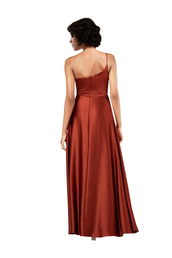 Affordable Sophisticated One Shoulder Silky Satin Bridesmaid Dress with Full Skirt UK