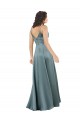 Affordable Silky Satin Floor-Length Long Bridesmaid Dress with V-Neckline UK