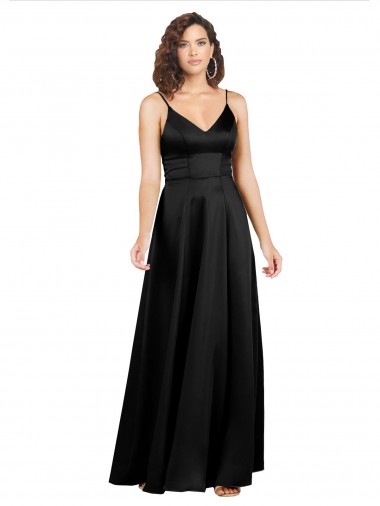 Affordable Silky Satin Floor-Length Long Bridesmaid Dress with V-Neckline UK
