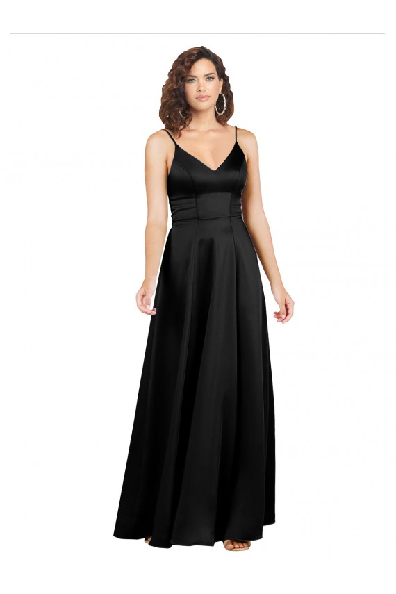 Affordable Silky Satin Floor-Length Long Bridesmaid Dress with V-Neckline UK