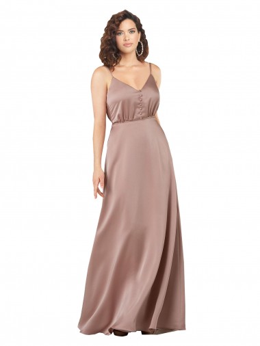 Affordable Subtle V-Neckline Silky Satin Bridesmaid Dress with Front Button Detail UK