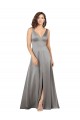 Affordable Plunging V-Neckline Long A-Line Silky Satin Bridesmaid Dress UK