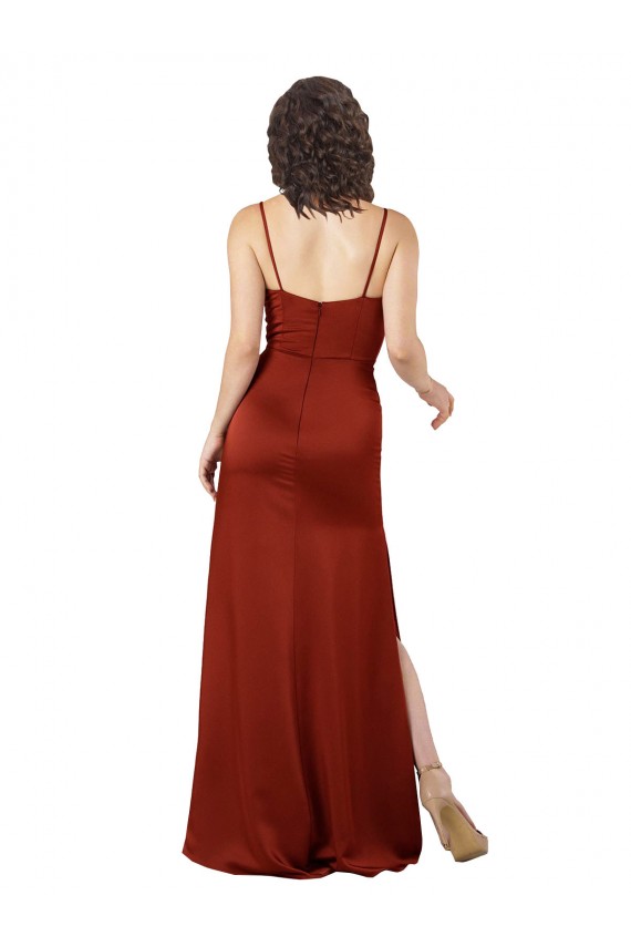Affordable Floor-Length Silky Satin Bridesmaid Dress with Skirt Slit UK