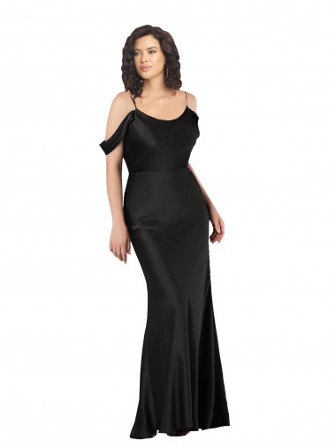 Affordable Off the Shoulder Sleeves Silky Satin Bridesmaid Dress with Skirt Slit UK