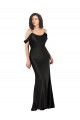 Affordable Off the Shoulder Sleeves Silky Satin Bridesmaid Dress with Skirt Slit UK