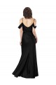 Affordable Off the Shoulder Sleeves Silky Satin Bridesmaid Dress with Skirt Slit UK