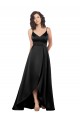 Affordable High Low V-Neckline Silky Satin Tulip Bridesmaid Dress with Wrap Skirt UK