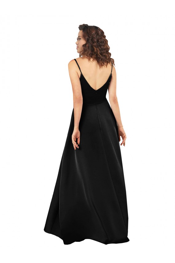 Affordable High Low V-Neckline Silky Satin Tulip Bridesmaid Dress with Wrap Skirt UK