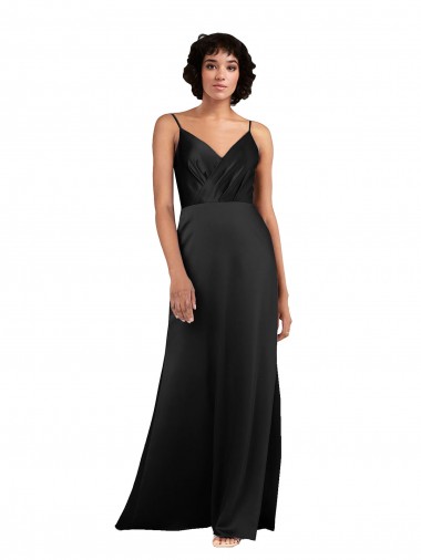 Affordable Full Length V-Neckline Silky Satin Bridesmaid Dress with Spaghetti Straps UK