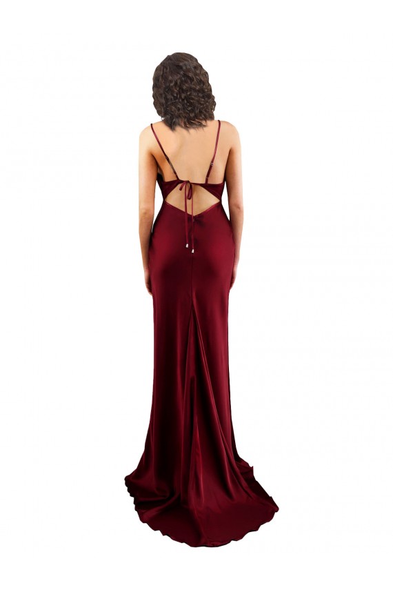 Affordable Cowl Neck Long Criss Cross Open Back Silky Satin Bridesmaid Dress UK