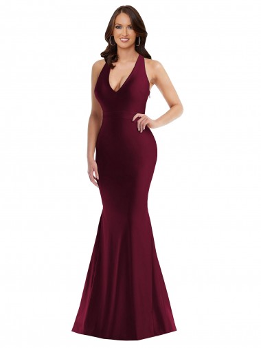Affordable Plunge Neckline Cutout Low Back Silky Satin Mermaid Bridesmaid Dress UK