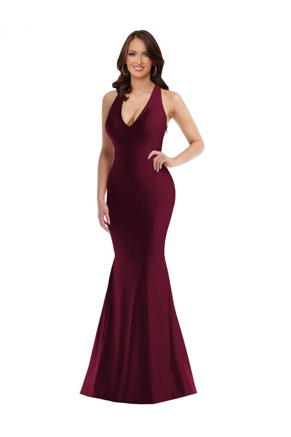 Affordable Plunge Neckline Cutout Low Back Silky Satin Mermaid Bridesmaid Dress UK
