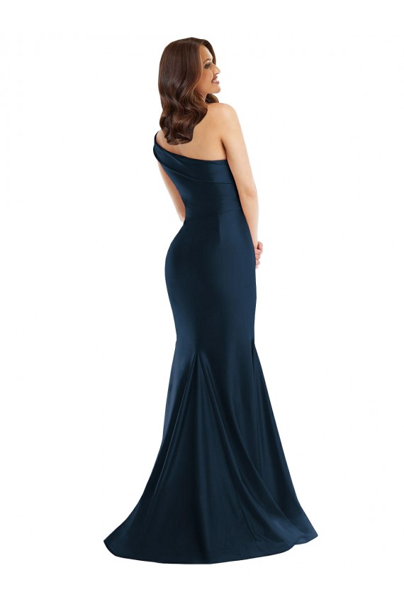 Affordable Bias-Cuff One Shoulder Silky Satin Mermaid Bridesmaid Dress with Side Slit UK