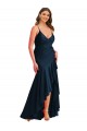 Affordable Pleated Wrap Ruffled High Low Silky Satin Bridesmaid Dress UK