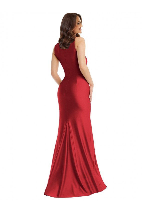 Affordable Square Neck Silky Satin Mermaid Bridesmaid Dress with Side Slit UK