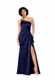 Affordable One Shoulder Silky Satin Bridesmaid Dress with Skirt Slit UK