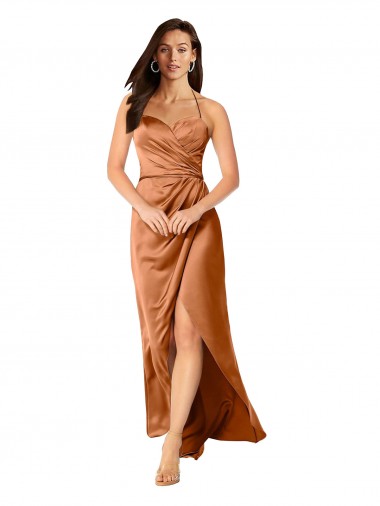 Affordable Faux-Wrap Skirt Silky Satin Bridesmaid Dress UK