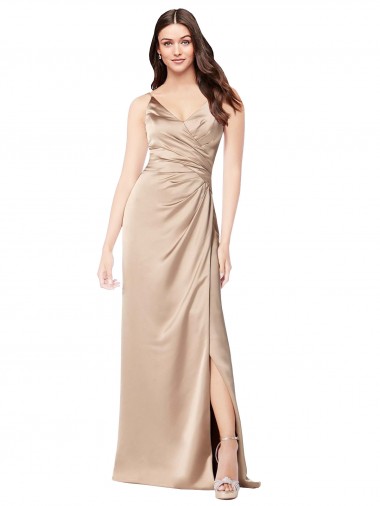 Affordable Silky Satin Bridesmaid Dress with Draped Surplice Bodice UK