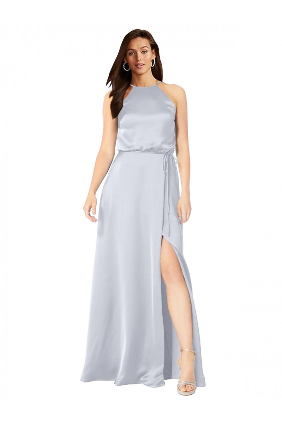 Affordable Halter Neck Silky Satin Bridesmaid Dress with Strappy Back UK
