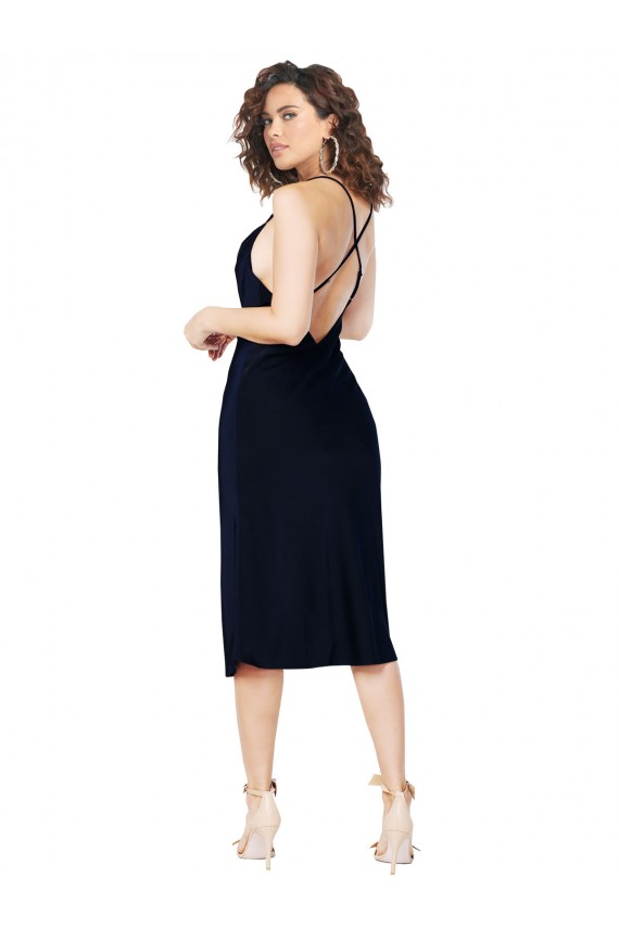 Affordable Short Midi Length Silky Satin Bridesmaid Dress with Cowl Neck and Cross Back Straps UK