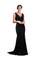 Affordable V-Neck Full Length Silky Satin Bridesmaid Dress with Soft Cowl Neck and Sweep Train UK