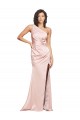 Affordable Full Length Ruched Silky Satin Bridesmaid Dress with Low Back and High Split UK