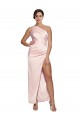 Affordable One Shoulder Full Length Long Silky Satin Bridesmaid Dress with Thigh Split UK