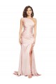 Affordable Full Length One Shoulder Long Silky Satin Bridesmaid Dress with High Split UK