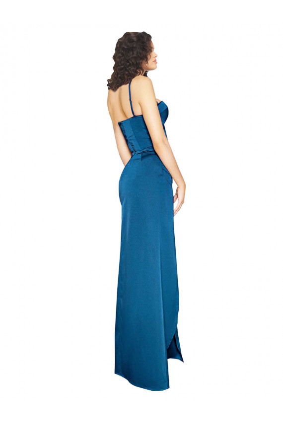 Affordable Full Length Bustier Style Long Silky Satin Bridesmaid Dress with Low Back UK