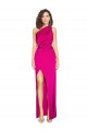 Affordable One Shoulder Long Full Length Silky Satin Bridesmaid Dress with Front Side Split UK