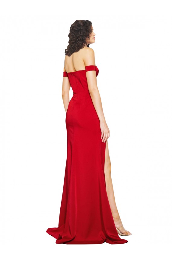 Affordable Off the Shoulder Sweetheart Bustier Style Silky Satin Bridesmaid Dress with Side Split UK