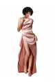 Affordable Low Back One Shoulder Full Length Silky Satin Bridesmaid Dress UK