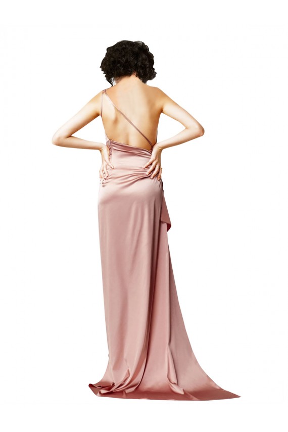 Affordable Low Back One Shoulder Full Length Silky Satin Bridesmaid Dress UK