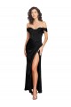 Affordable Fitted Sweetheart Neckline Silky Satin Bridesmaid Dress with Off the Shoulder Sleeves and High Slit UK