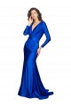 Affordable Deep V-Neck Long Sleeves Silky Satin Bridesmaid Dress UK