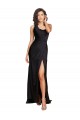 Affordable Full Length One Shoulder Ruffled Long Silky Satin Bridesmaid Dress with High Slit UK
