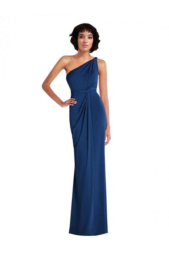 Affordable Grecian Inspired One Shoulder Twist Draped Maxi Spandex Bridesmaid Dress UK
