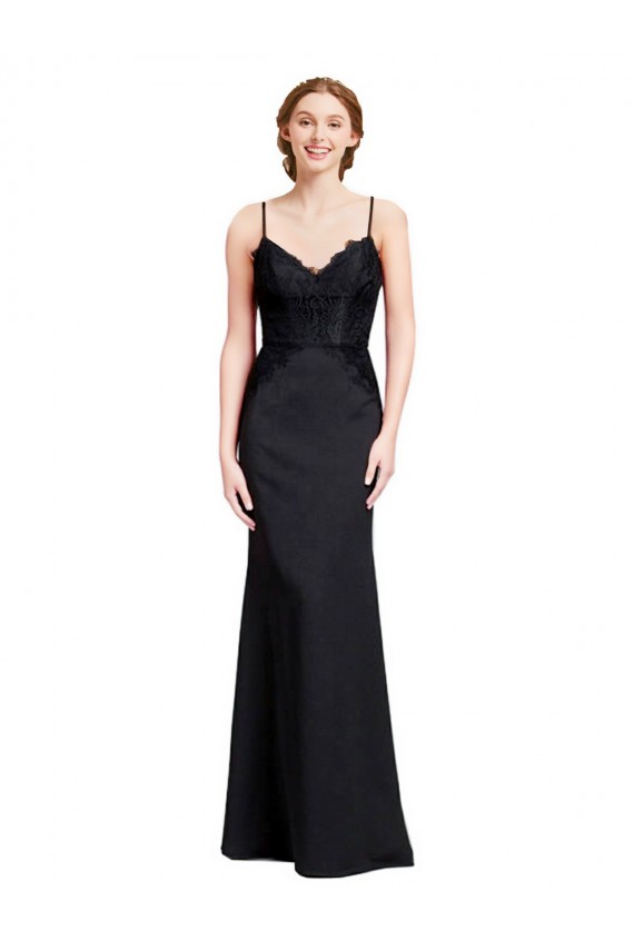 Affordable Long Chiffon Bridesmaid Dress with Lace Bodice and Curved V-Neckline UK