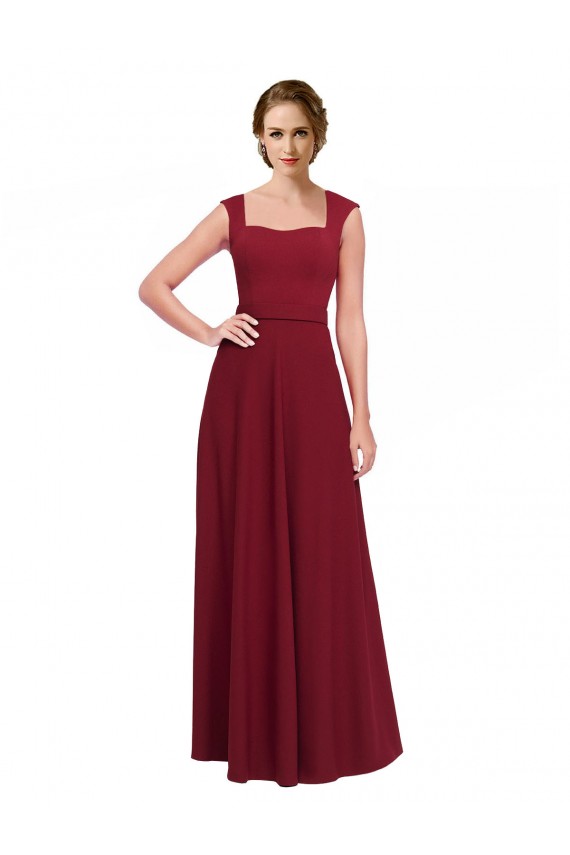 Affordable Square Neck Subtle Cap Sleeeves Crepe Bridesmaid Dress UK